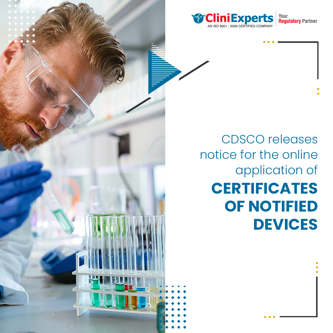 CDSCO releases notice for the online application of certificates of Notified Devices